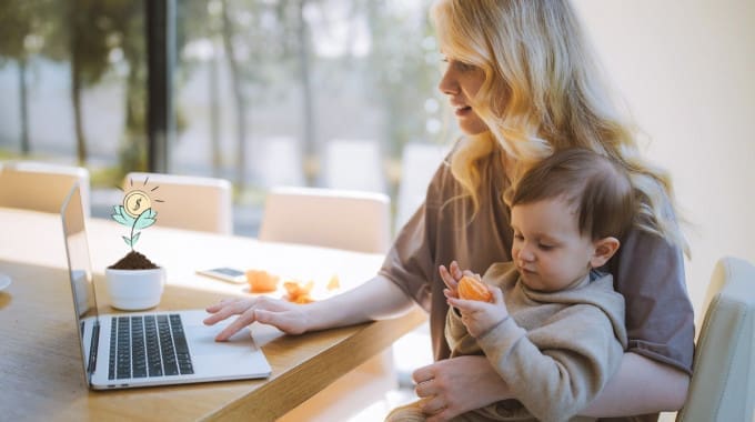 Mother calculating her Canada Child Benefit payments