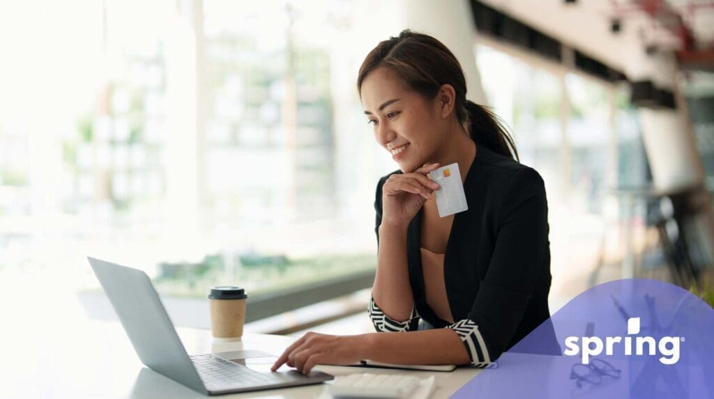Woman using online bank in Canada